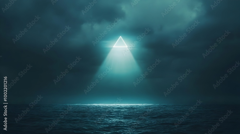 Poster glowing triangular formation hovers in the bermuda sky casting an unnatural radiant light over the v