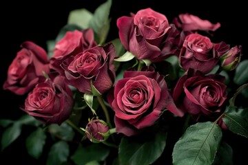 Obraz premium Dark Red Roses. Beautiful Bouquet of Red and Pink Roses for Valentine's Day