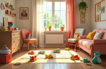 Lots of toys are scattered on the floor in the children's room. Generative AI tools