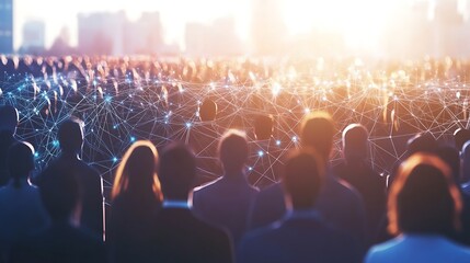 Obraz premium A large crowd of people with a network of connections above them.