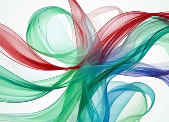 An abstract digital artwork of transparent colorful ribbons