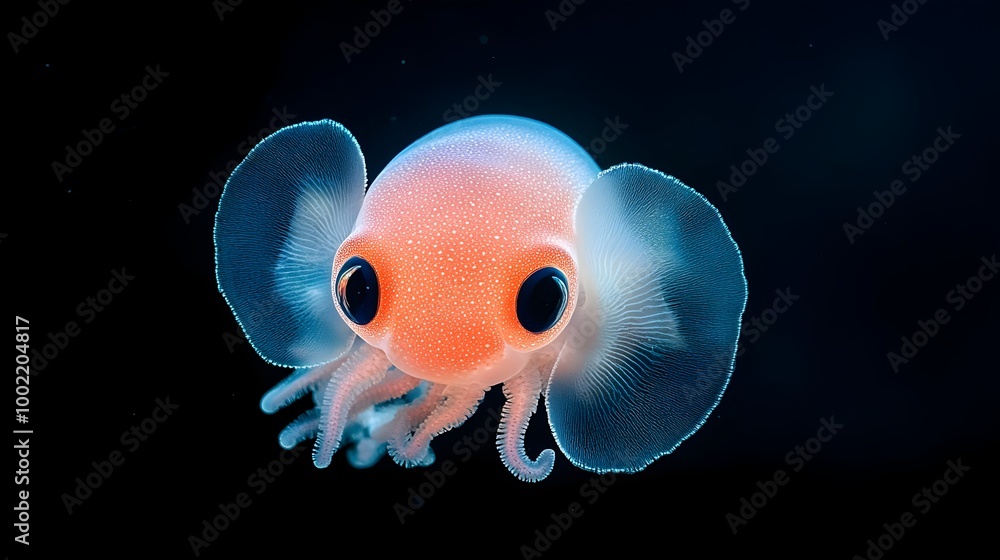 Poster majestic dumbo octopus with ear like fins gracefully floating through the mysterious and tranquil de