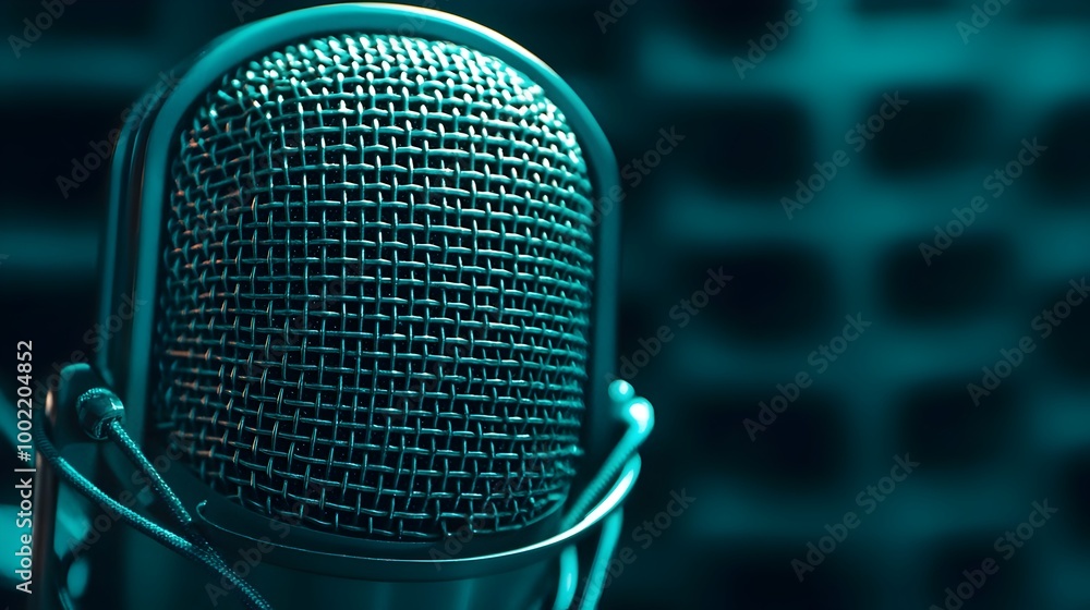 Aufkleber Macro shot of a microphone grille with intricate highly detailed texture softly lit in dramatic high contrast creating an abstract yet professional visual