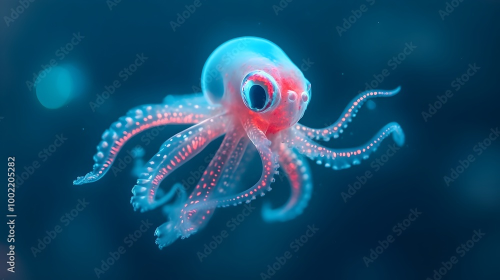 Poster mesmerizing bioluminescent vampire squid showcasing its vibrant glowing tentacles and otherworldly a