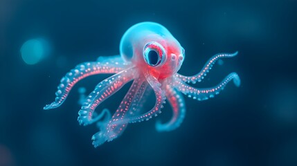 Mesmerizing bioluminescent vampire squid showcasing its vibrant glowing tentacles and otherworldly alien like appearance in the depths of the ocean