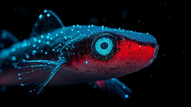 Mesmerizing close up photograph showcasing the striking phosphorescent markings and rugged features of a deep sea spiny dogfish shark a mysterious and ancient predator of the ocean s depths
