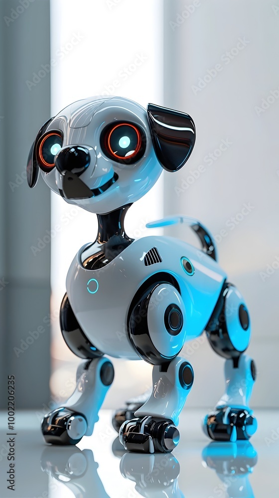Poster cutting edge virtual pet robot dog with responsive and voice commands for futuristic environments