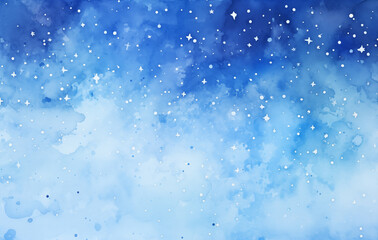 Obraz premium A breathtaking watercolor painting of a starry night sky, awash in shades of blue and accented by twinkling white stars