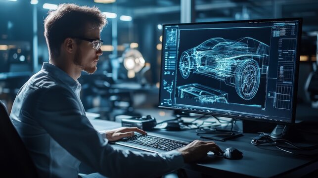 A Man Designing a Car Using Computer Aided Design Software