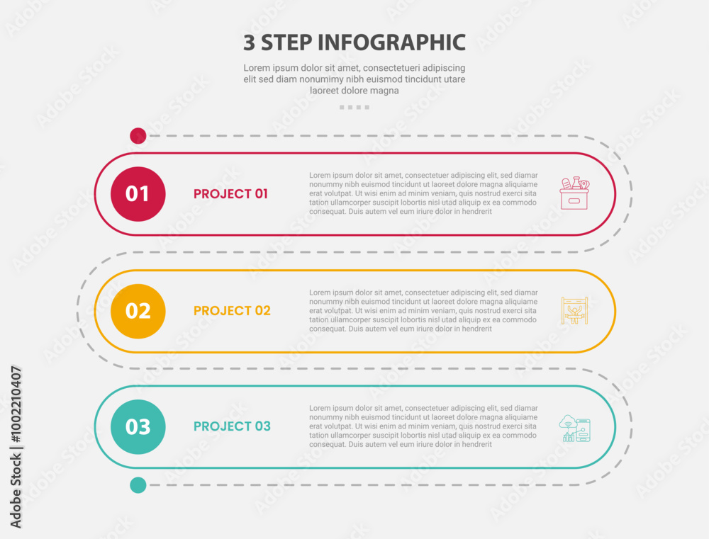 Poster 3 points template infographic outline style with 3 point stage or step template with round rectangle