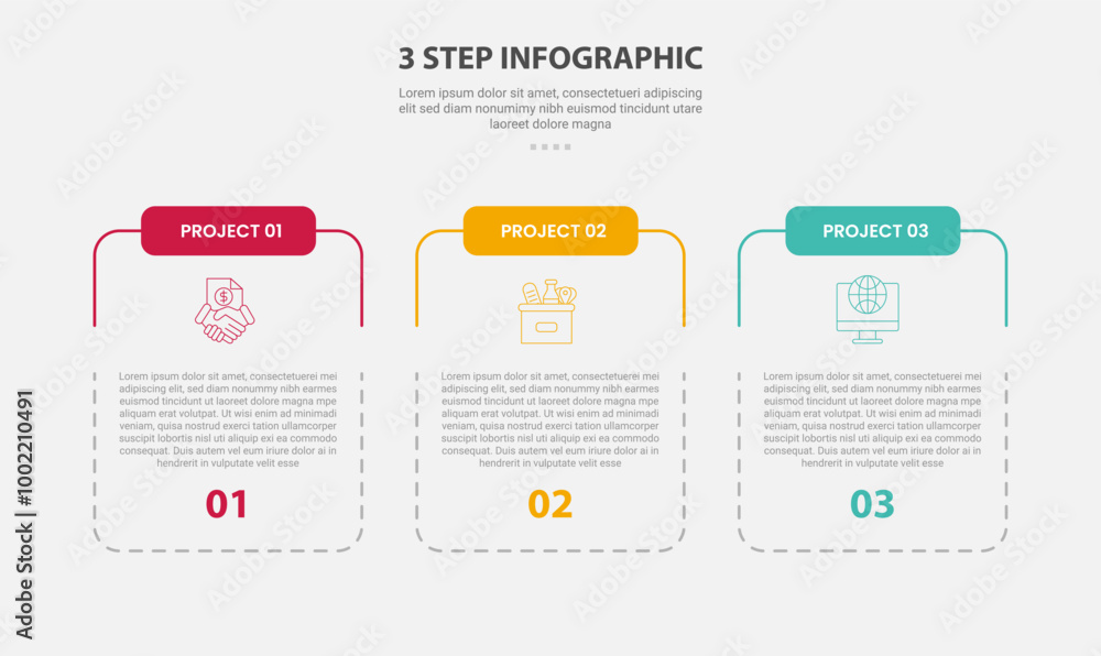 Poster 3 points template infographic outline style with 3 point stage or step template with slice table box