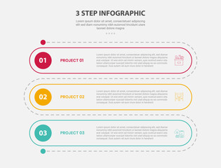 3 points template infographic outline style with 3 point stage or step template with round rectangle vertical roadway for slide presentation