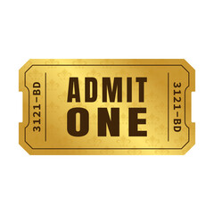 Vector golden ticket template. Admit one. Vector illustration.