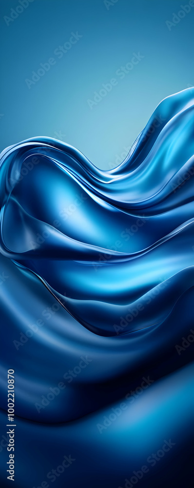 Poster dynamic blue fabric waves create an elegant and modern visual, perfect for backgrounds or design pro