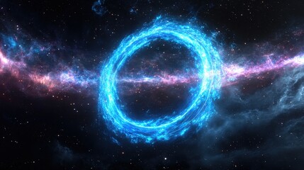 Obraz premium Blue Light Ring Encircling a Planet in Space