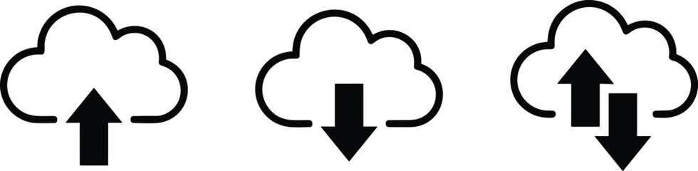 Cloud download and upload  icons set. install symbol. Upload button collection. Load symbol. Modern simple  vector