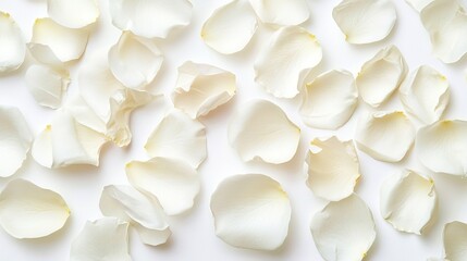   A group of white blossoms resting on a white background, surrounded by a single central bloom