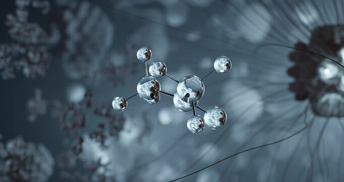 Acetone rotating 3d molecule, molecular structure of 2-propanone, seamless video