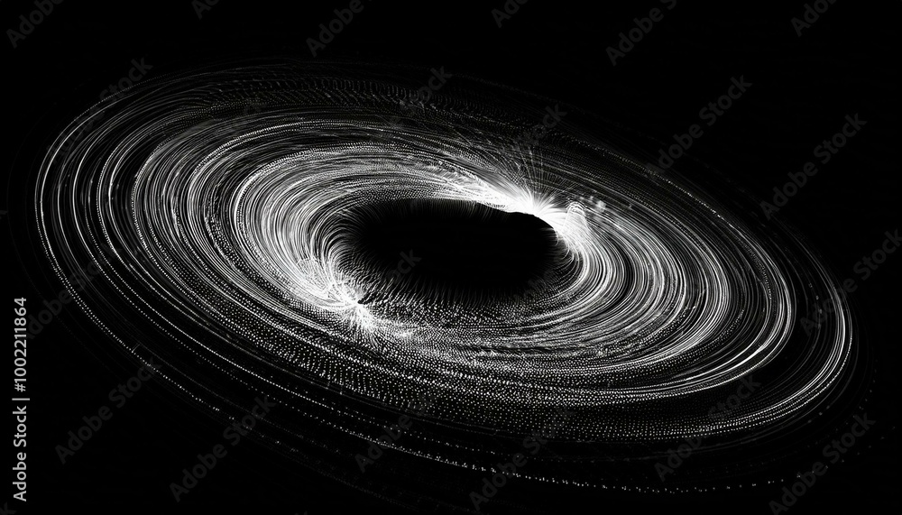 Poster swirling white abstract particles futuristic visual effect overlay isolated on black background