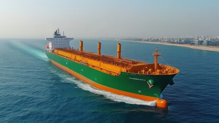Fototapeta premium Aerial View of an Industrial Cargo Ship at Sea