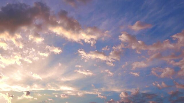 Timelapse shot of the movement of clouds at sunset. Autumn sky at magic hour. 4K