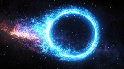 Naklejka premium Blue Light Ring Encircling a Planet in Space