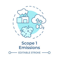 Scope 1 emissions soft blue concept icon. Greenhouse gas, industry. Manufacturing pollution. Round shape line illustration. Abstract idea. Graphic design. Easy to use infographic, presentation