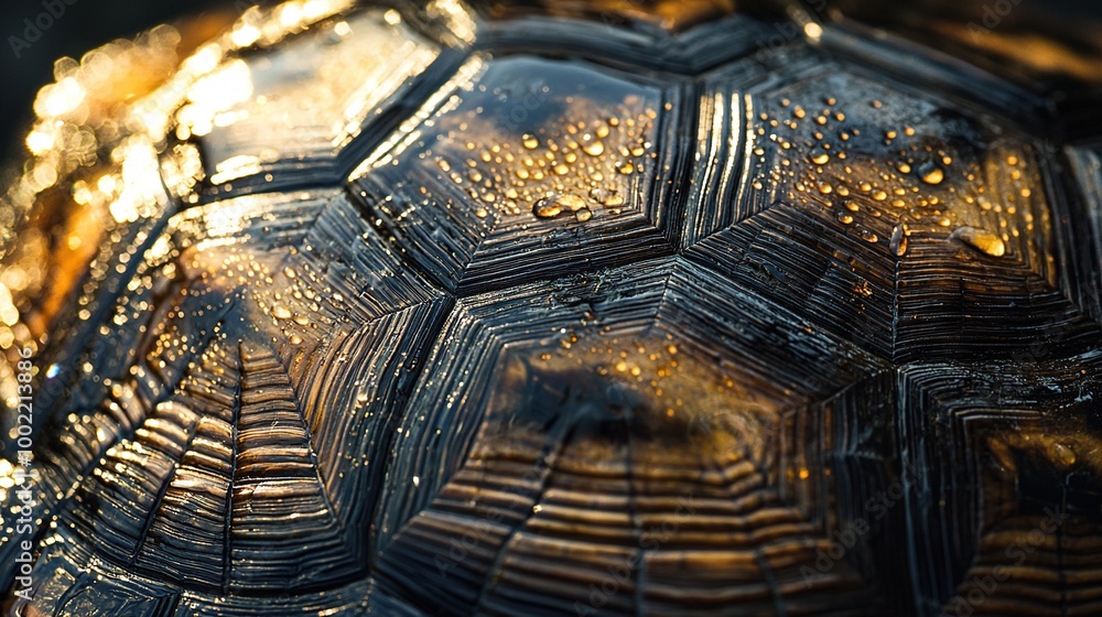 Poster   Close-up of a tortoise shell with water droplets