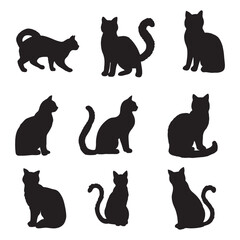 Isolated Cats on the white background. Animals silhouettes. Vector EPS 10.	
