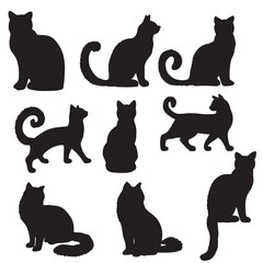Isolated Cats on the white background. Animals silhouettes. Vector EPS 10.	
