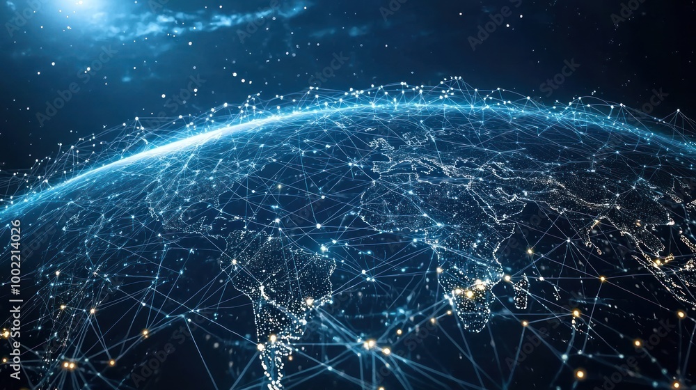 Aufkleber a visualization of a global network with interconnected nodes, highlighting the importance of worldw