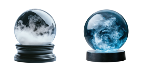 set of Crystal ball with a swirling mist inside isolated on a transparent background