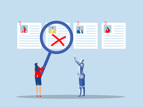 layoff staff,Robots replace people businesswoman HR choose redundancy employee.job loss in recession, economic recession,dismiss redundant staff