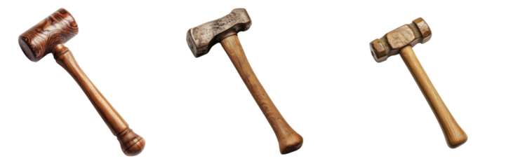 Set of toy-making hammer with wooden handle isolated on a transparent background