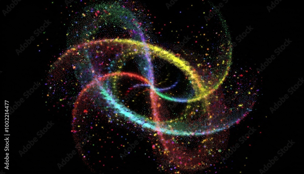 Poster swirling colorful abstract particles futuristic visual effect overlay isolated on black background