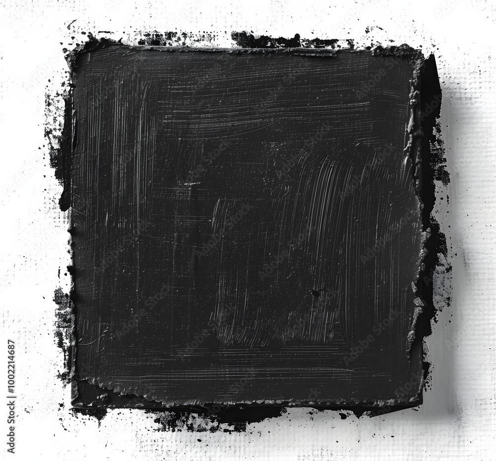 Poster Square block of black paint texture isolated on transparent background
