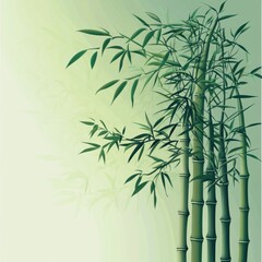 Obraz premium A serene illustration of bamboo stalks showcasing vibrant green leaves against a soft backdrop, perfect for calming natural themes.