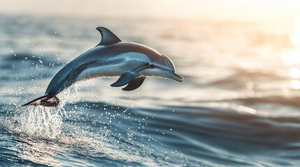 Fototapeta premium Dolphin jumps out of water, mouth open, head above water