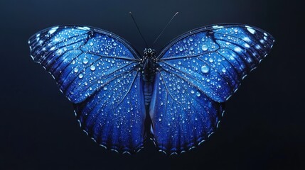 Blue Morpho Butterfly with Dew Drops