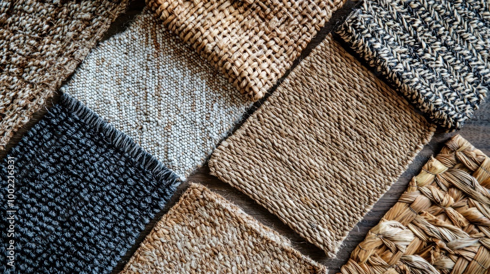 Aufkleber a flat lay of various woven patterns, showcasing different textures and color schemes.