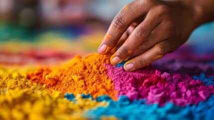 A Hand Reaching for Vibrant Powdered Colors