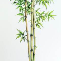 Obraz premium A vibrant bamboo plant showcasing lush green leaves and strong stems, perfect for nature-themed designs and decor.