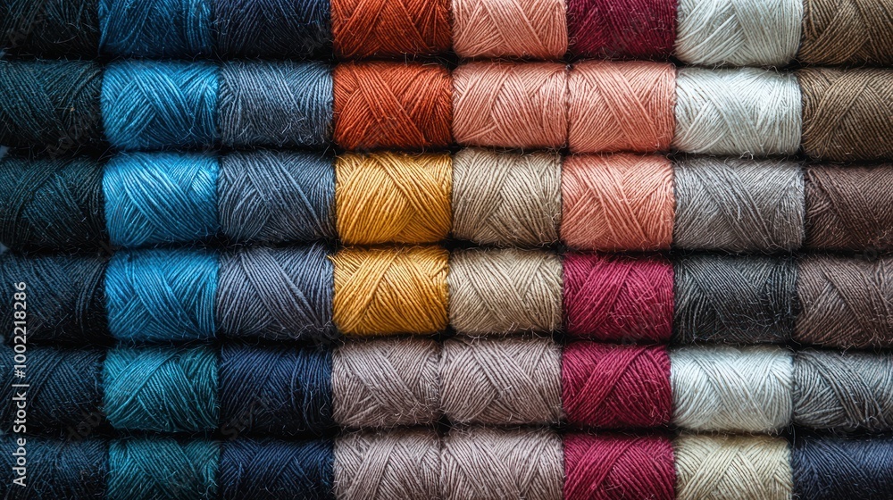 Poster a flat lay of different colored threads woven together to form a small fabric swatch.