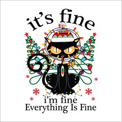 It's Fine I'm Fine Everything Is Fine SVG, Black Cat Png, Funny Cat Png, Funny Sarcastic, Funny Quotes, Funny Sarcasm Saying, Cat With Knife