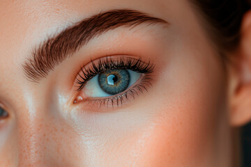 Obraz premium Close-Up of a Woman's Eye with Natural Beauty Makeup