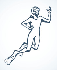 Scuba diver underwater. Vector drawing