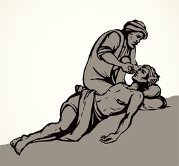 The parable of the good Samaritan. Vector drawing