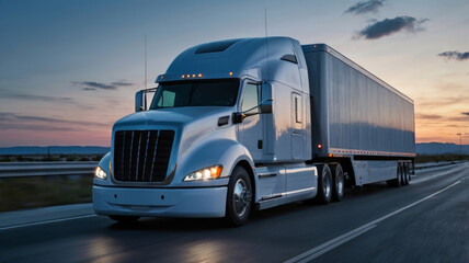 futuristic semi-trailer truck on the night city