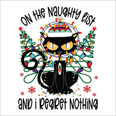Permanently on the naughty list Svg Png File, Funny Cute Trendy Retro Vintage Christmas Cat Mom Shirt, Tote bag PNG SVG Sublimation Designs