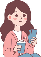 Cute Woman Playing Handphone Design